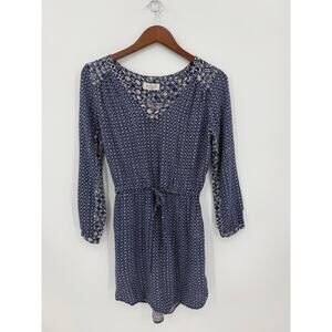 Velvet Graham Spencer Blue Print Tie Waist Shirt Dress Boho Size Small USA Made